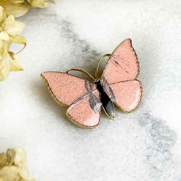 Vintage Pink Enamel Butterfly Brooch - Picture 1 of 10